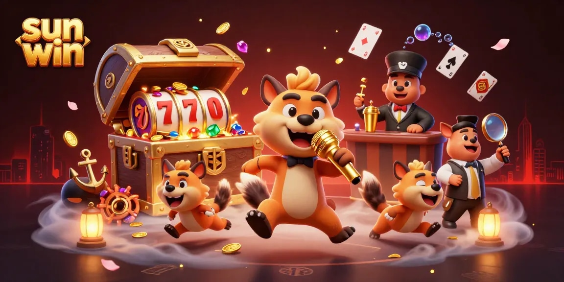 Experience sun win at the comedy casino with hyenas mixing drinks, telling jokes, and a lively atmosphere.