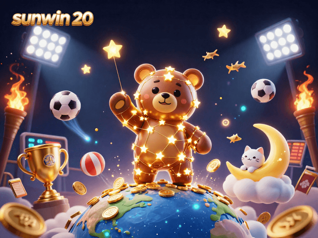 Experience the thrill of sunwin 20 casino with vibrant 3D characters and sports elements in an exciting scene.