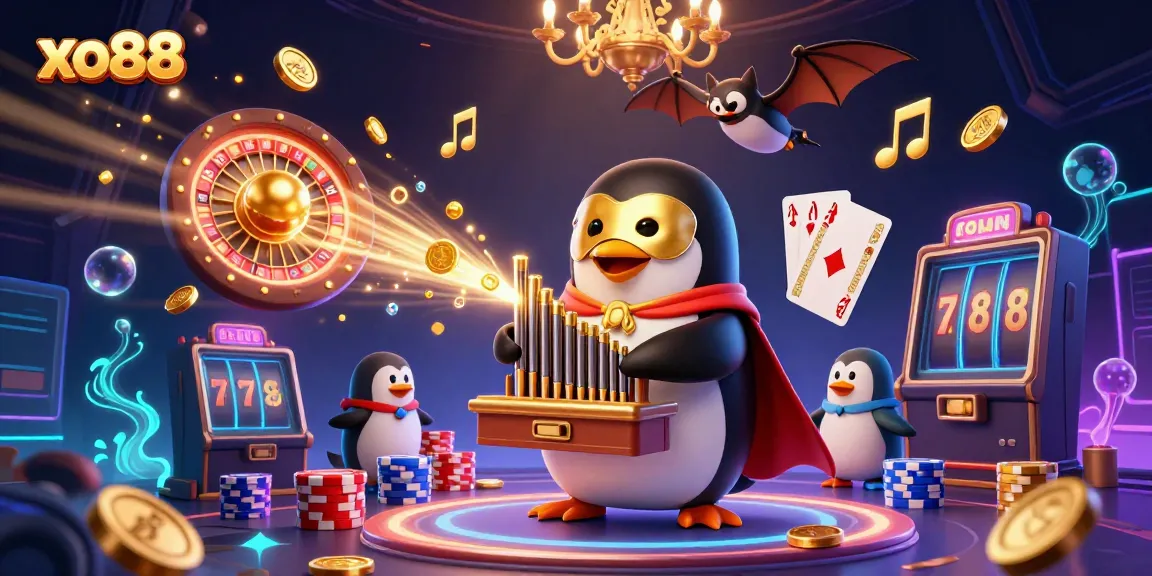 Spin to win at xo88 with thrilling casino games featuring classic elements and iconic penguin.