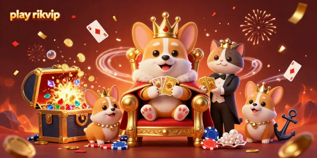 Engage with play rikvip games in a festive 3D casino atmosphere with royal characters and dynamic elements.