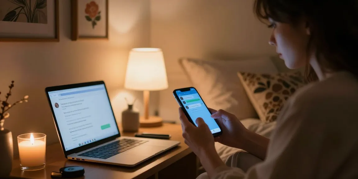 Engaging in ai sexting on smartphone in a cozy bedroom setting.
