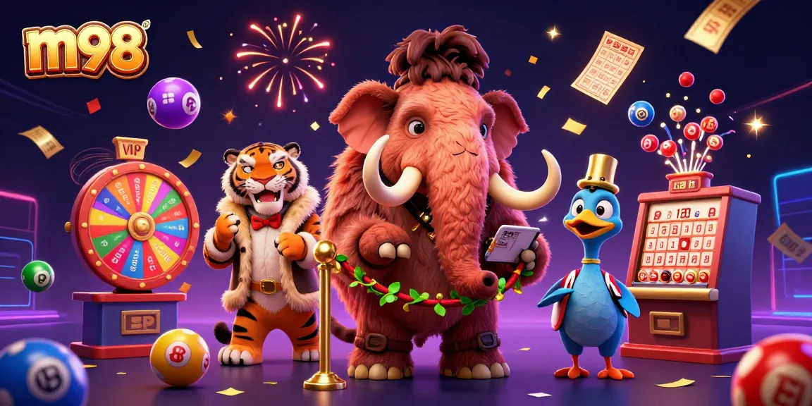 Experience m98 excitement with a woolly mammoth bouncer, saber-tooth VIP, and dodo doorman in a vibrant casino scene.