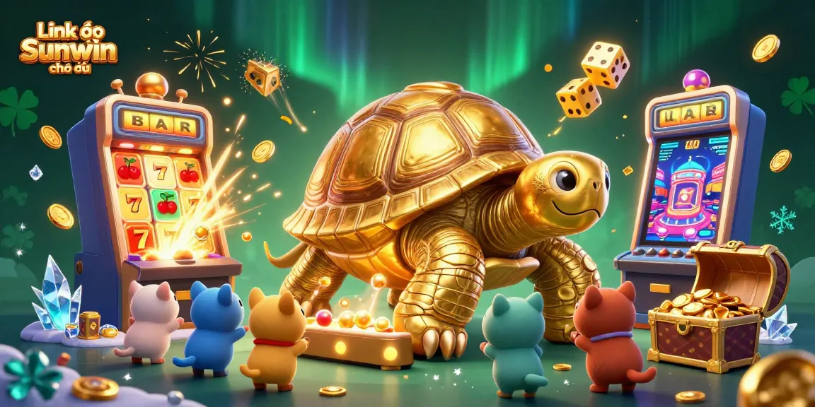 Experience Link vào Sunwin chính thức with a golden tortoise pinball machine and dynamic gaming elements.