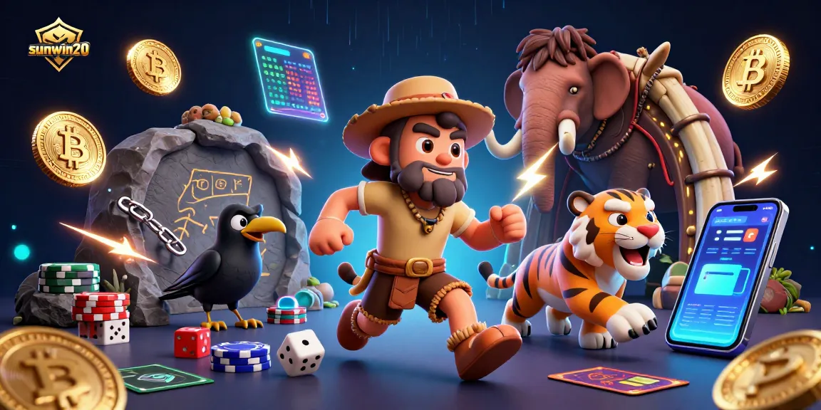 Experience big wins at sunwin20 with a lively prehistoric casino scene featuring vibrant crypto elements.