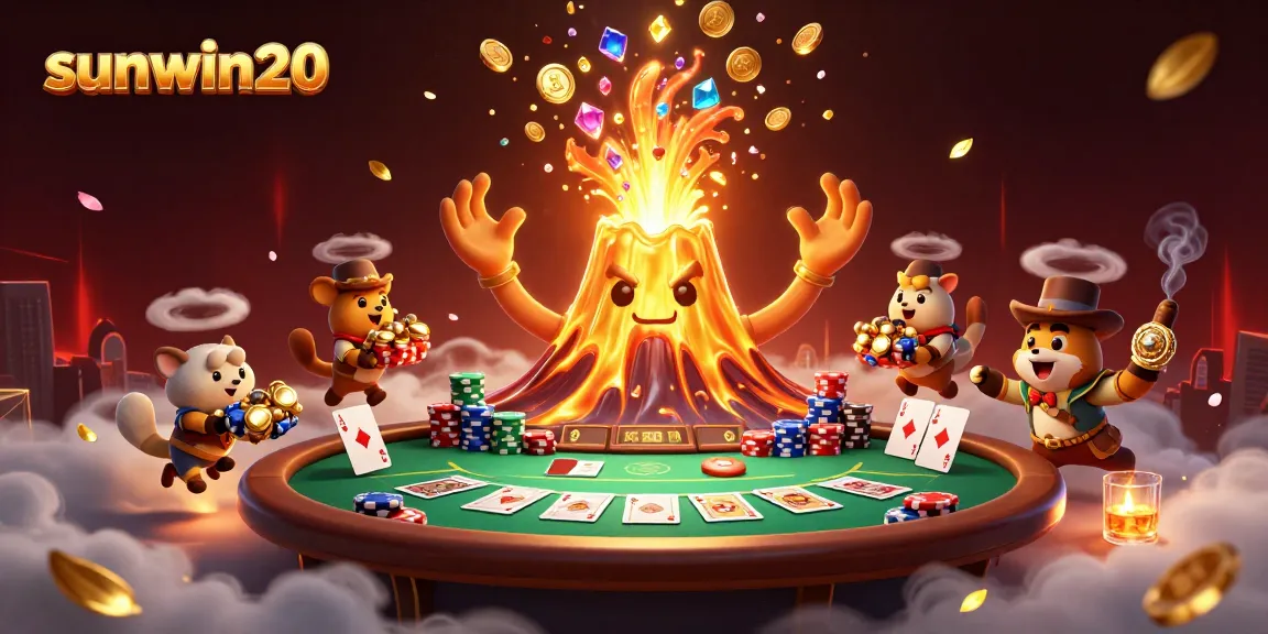 Experience the excitement of sunwin20 with treasure-themed poker elements and vibrant casino atmosphere.